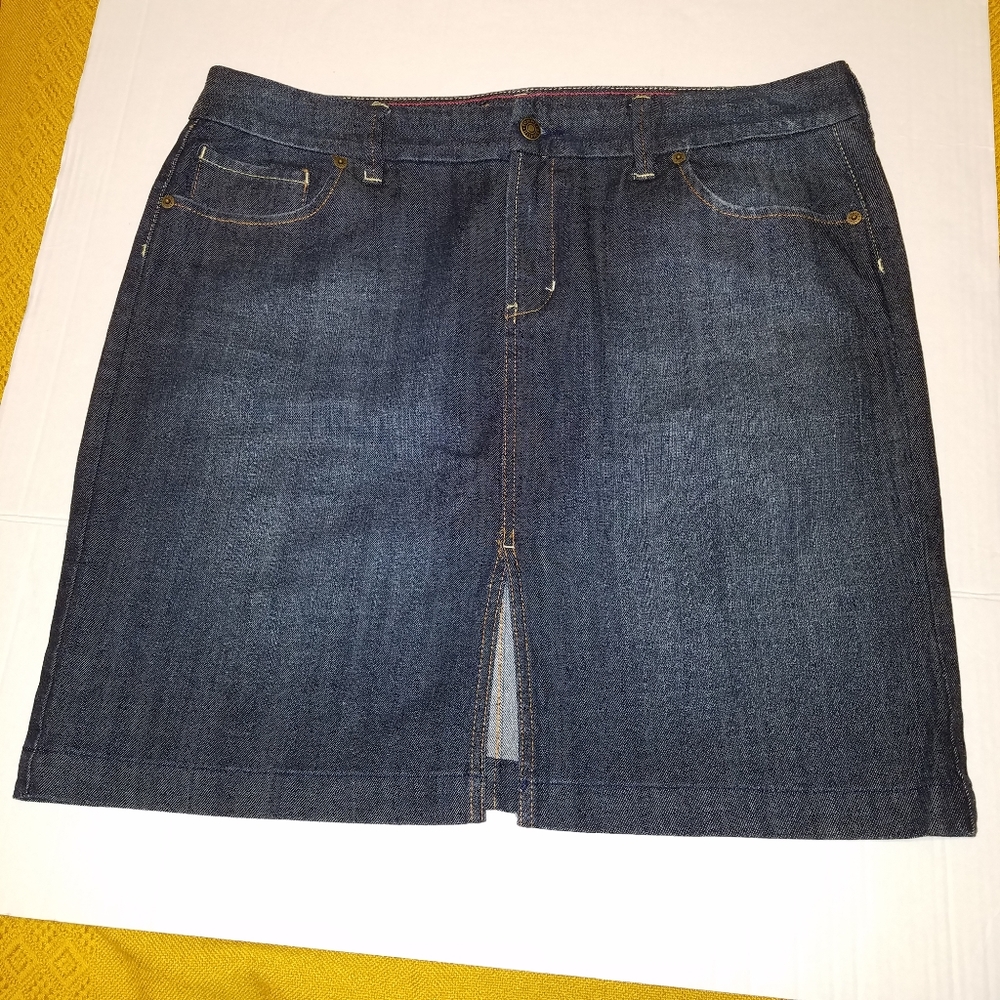 TOMMY HILFIGER denim frayed midi skirt size 16